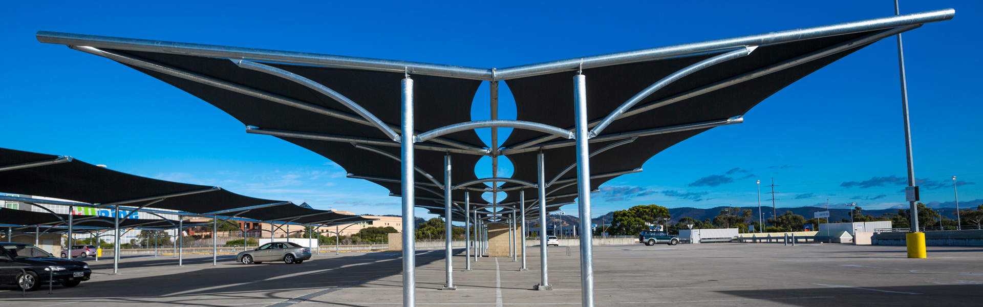 Fabritecture, fabric structure, car park, Westfield, shade cloth