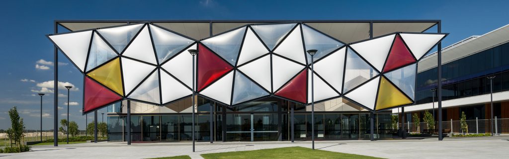 Architectural photography of exterior facade of the new Oran Park Library and community Resource Centre